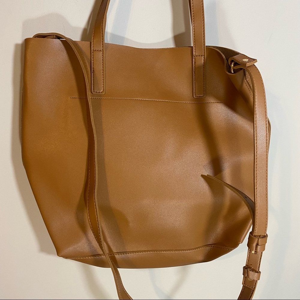 Women’s Tan Leather Tote Bag with Front Pocket - Picture 9 of 12